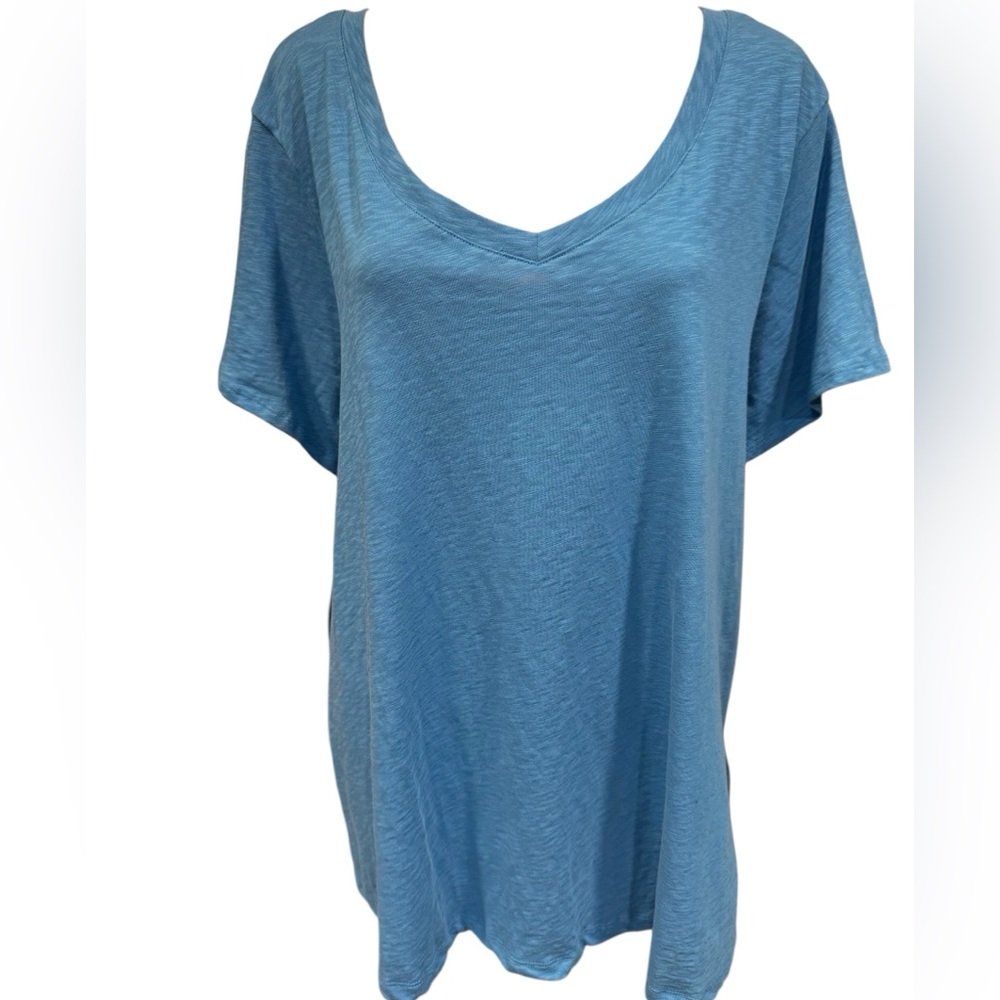 CYNTHIA ROWLEY Vibrant Blue 100% Cotton V Neck Short Sleeve Tee NWT 3X